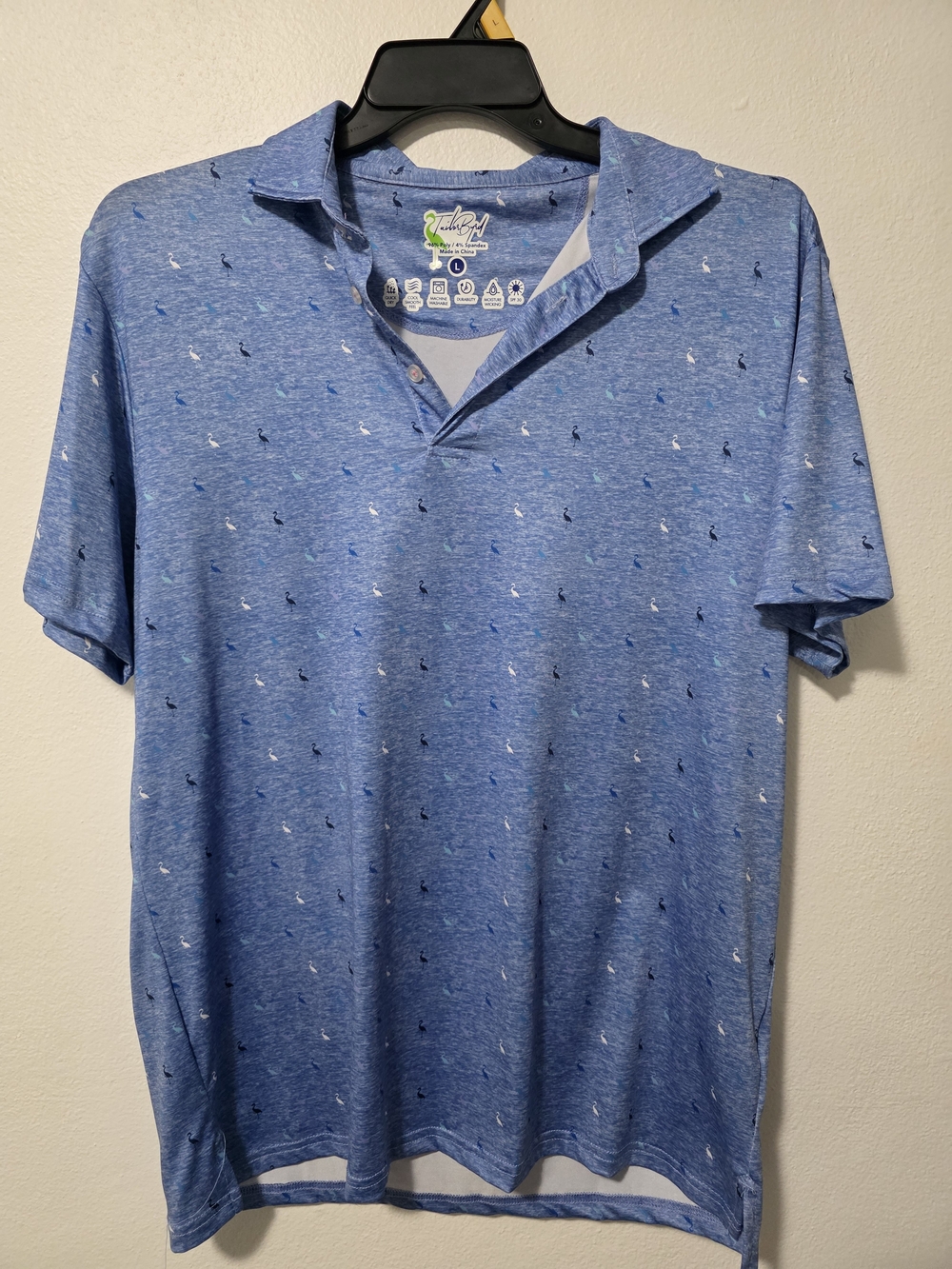 TailorByrd Blue Performance Golf Polo - Size L (Flamingo Print)